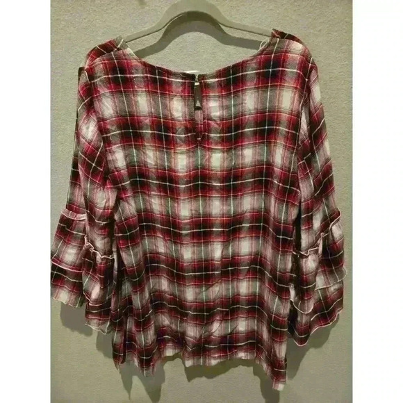 Jane And Delancey Women's 1X Red Plaid Balloon Sleeve Blouse Multicolor - Picture 9 of 11